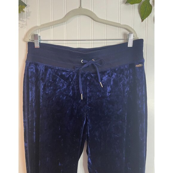Calvin Klein Navy Crushed Velvet Lounge Pants Large Drawstring Waist - Picture 3 of 12